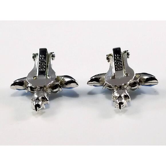 Vintage BOGOFF Blue Rhinestones Clip Earrings, "Vintage Jewels", 1950s - Picture 7 of 9